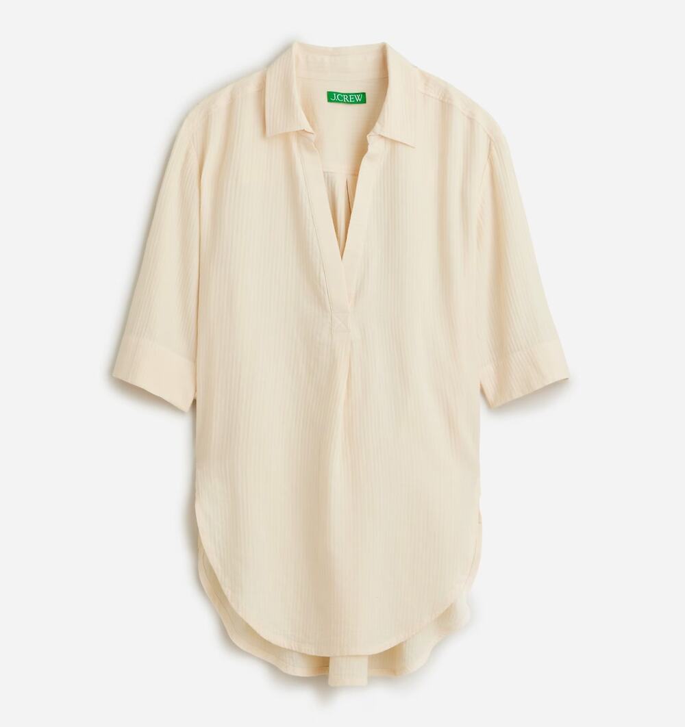 J.Crew Popover Shirt Airy Gauze Tunic Warm Sesame Relaxed Cotton Beach XXS NWT